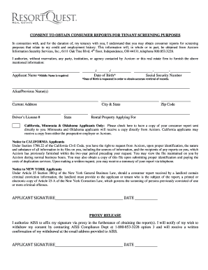 Consent to Obtain Consumer Reports for Tenant Screening