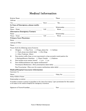 Student Medical Information Form