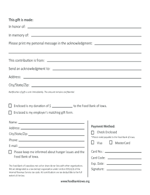 Food Bank of Iowa Donation Form