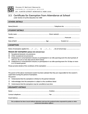 Certificate for Exemption from Attendance at School