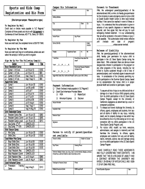 UC Davis Sports Camp Registration and Consent Form