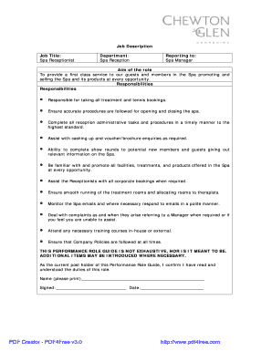 Spa Receptionist Job Description