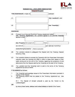 Residential Tenancy Deposit Addendum
