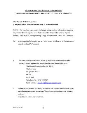 UK Tenancy Deposit Prescribed Information