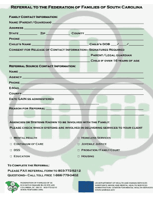 Referral Form for Federation of Families of South Carolina
