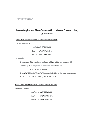 Fillable Online Converting Protein Mass Concentration to Molar