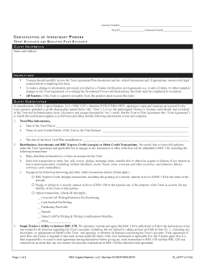 Certification of Investment Powers for Trust Accounts