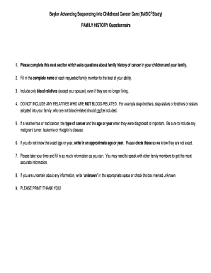 BASIC3 Study Family History Questionnaire