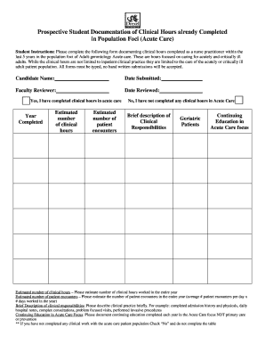 Nurse Practitioner Acute Care Clinical Hours Form
