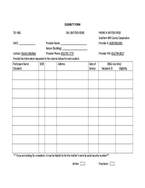 Eligibility Form for Student Services