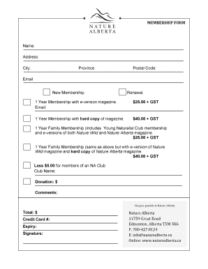 Nature Alberta Membership Form