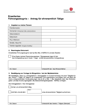 Erweitertes Führungszeugnis – Antrag für ehrenamtlich Tätige