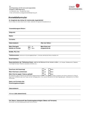 Anmeldeformular für Angebote des Amtes für kommunale Jugendarbeit