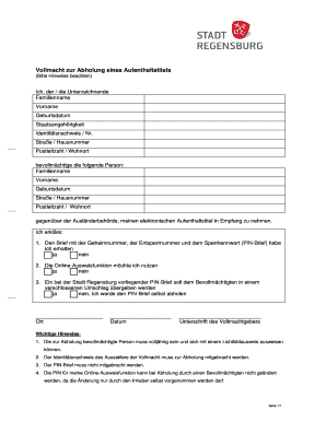 Vollmacht zur Abholung eines Aufenthaltstitels