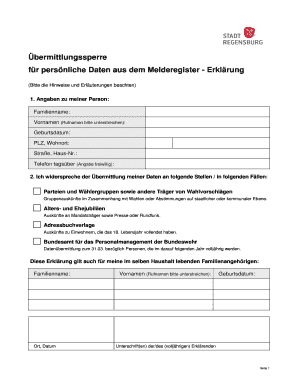 Übermittlungssperre für persönliche Daten aus dem Melderegister - Erklärung