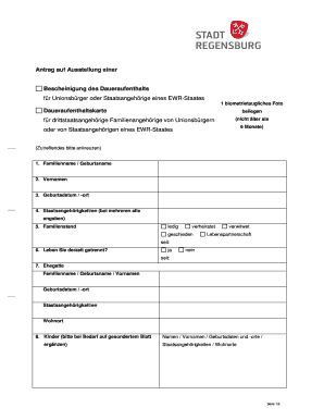 Antrag auf Ausstellung einer Bescheinigung des Daueraufenthalts für Unionsbürger oder Staatsangehörige eines EWR-Staates