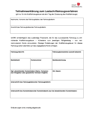 Teilnahmeerklärung zum Lastschrifteinzugsverfahren