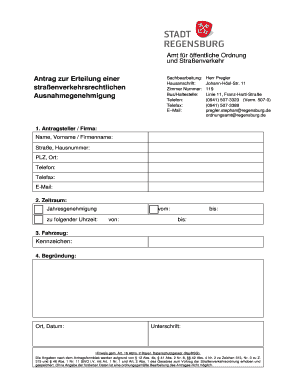 Antrag auf Ausnahmegenehmigung für den Straßenverkehr