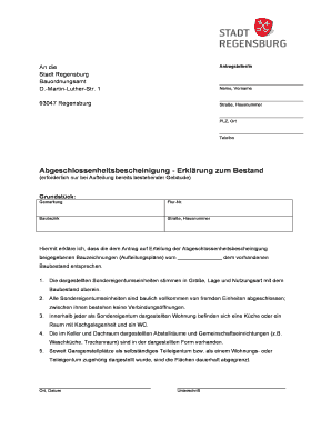 Abgeschlossenheitsbescheinigung - Erklärung zum Bestand