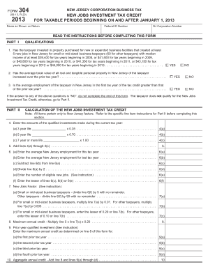 New Jersey Corporation Business Tax Form 304