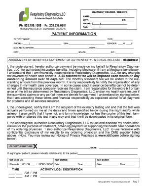 Respiratory Diagnostics Equipment Courier Form