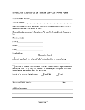 Rio Grande Electric Co-Op Member Contact Update Form