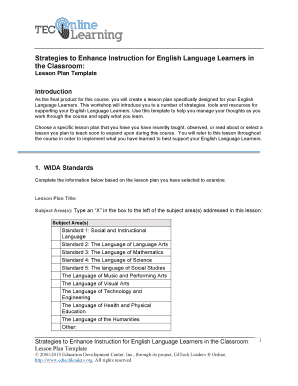 English Language Learners Lesson Plan Template