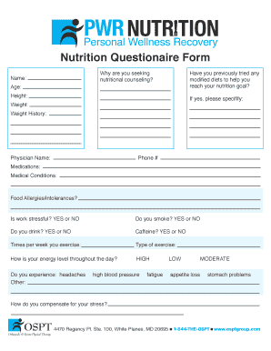 Nutrition Questionnaire Form