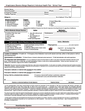Anaphylaxis Individual Health Plan