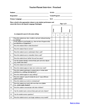 Teacher/Parent Interview Form: Preschool