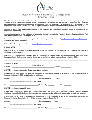 Victorian Premier’s Reading Challenge 2015 Consent Form