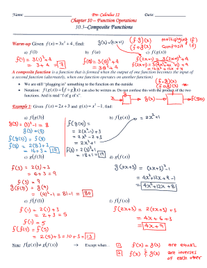 Pre-Calculus 12 Composite Functions Worksheet