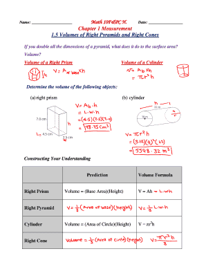Math 10F&PC Volume Worksheet