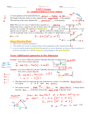 Physics 11 Unit 5 Vectors Worksheet