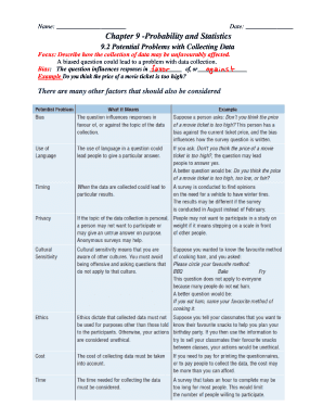Probability and Statistics Data Collection Worksheet