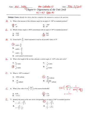 Tangents and secants of a circle worksheet - Name Pre- Calculus 12 Chapter 4 Trigonometry the Unit