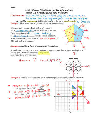 Math 9 Chapter 7 Similarity and Transformations Worksheet