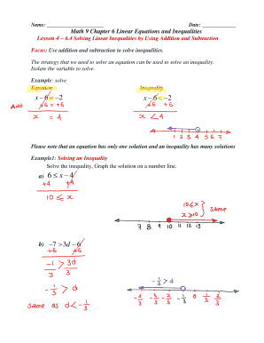 Math 9 Linear Equations and Inequalities Worksheet