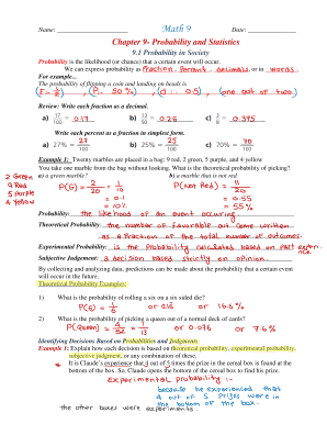 Math 9 Probability and Statistics Worksheet