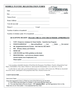 Mobile Pantry Food Distribution Registration Form