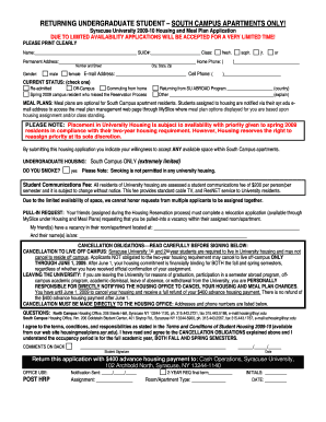 Syracuse University Housing Application
