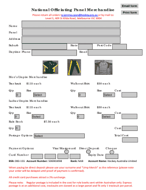 Hockey Australia Umpire Merchandise Order Form