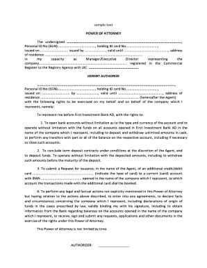 Power of Attorney for Bank Representation