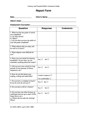 Literacy and Essential Skills Awareness Report Form