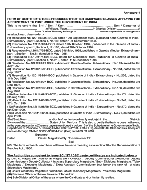 OBC Certificate for Government Job Application