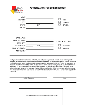Authorization for Direct Deposit