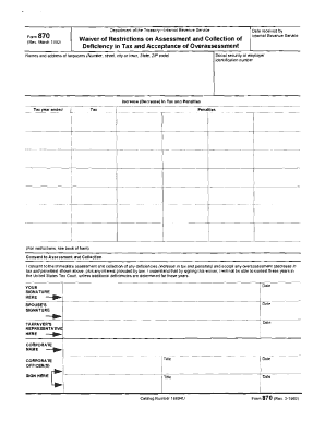 IRS Form 870 Waiver of Restrictions