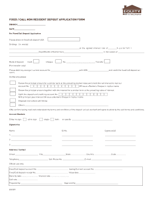 Equity Bank Uganda Fixed/Call Deposit Application Form