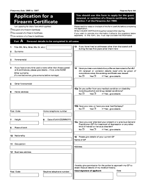 UK Firearm Certificate Application Form 101