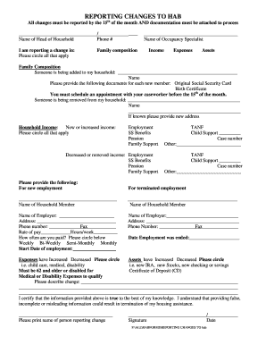 Reporting Changes to HAB
